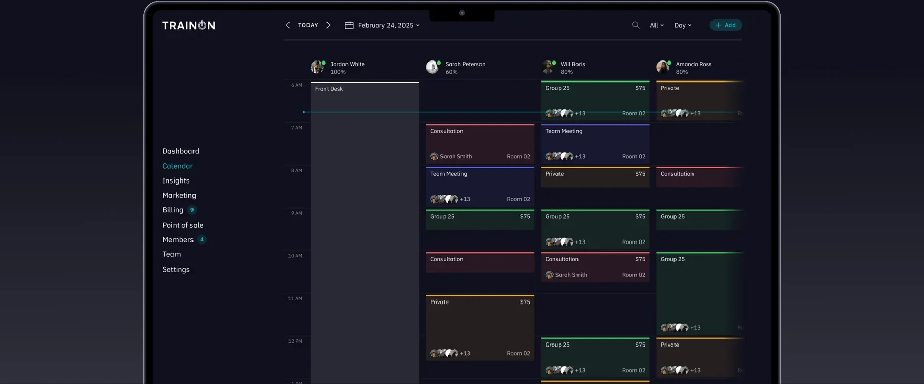 TrainOn staff calendar by trainer