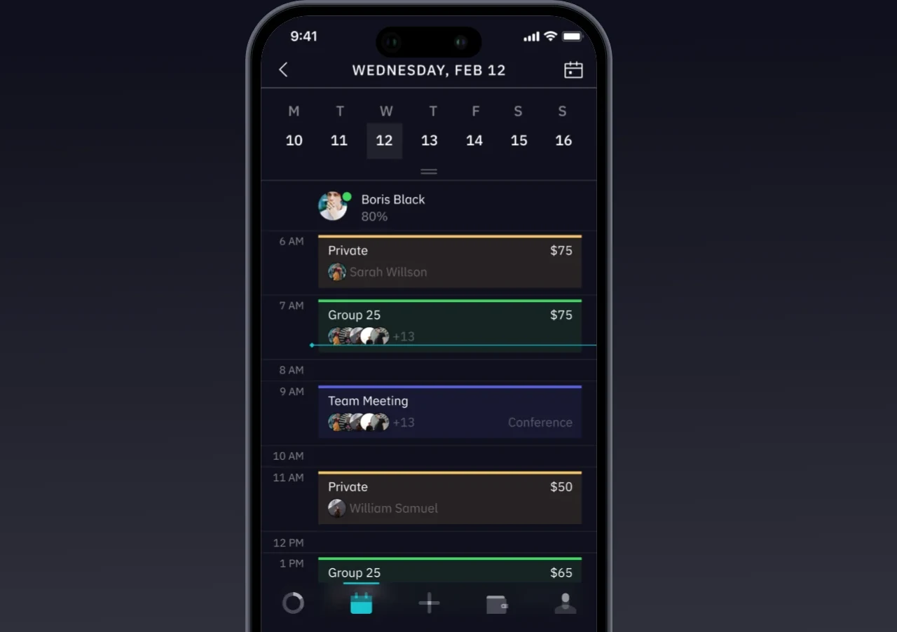 Trainer schedule in the TrainOn app